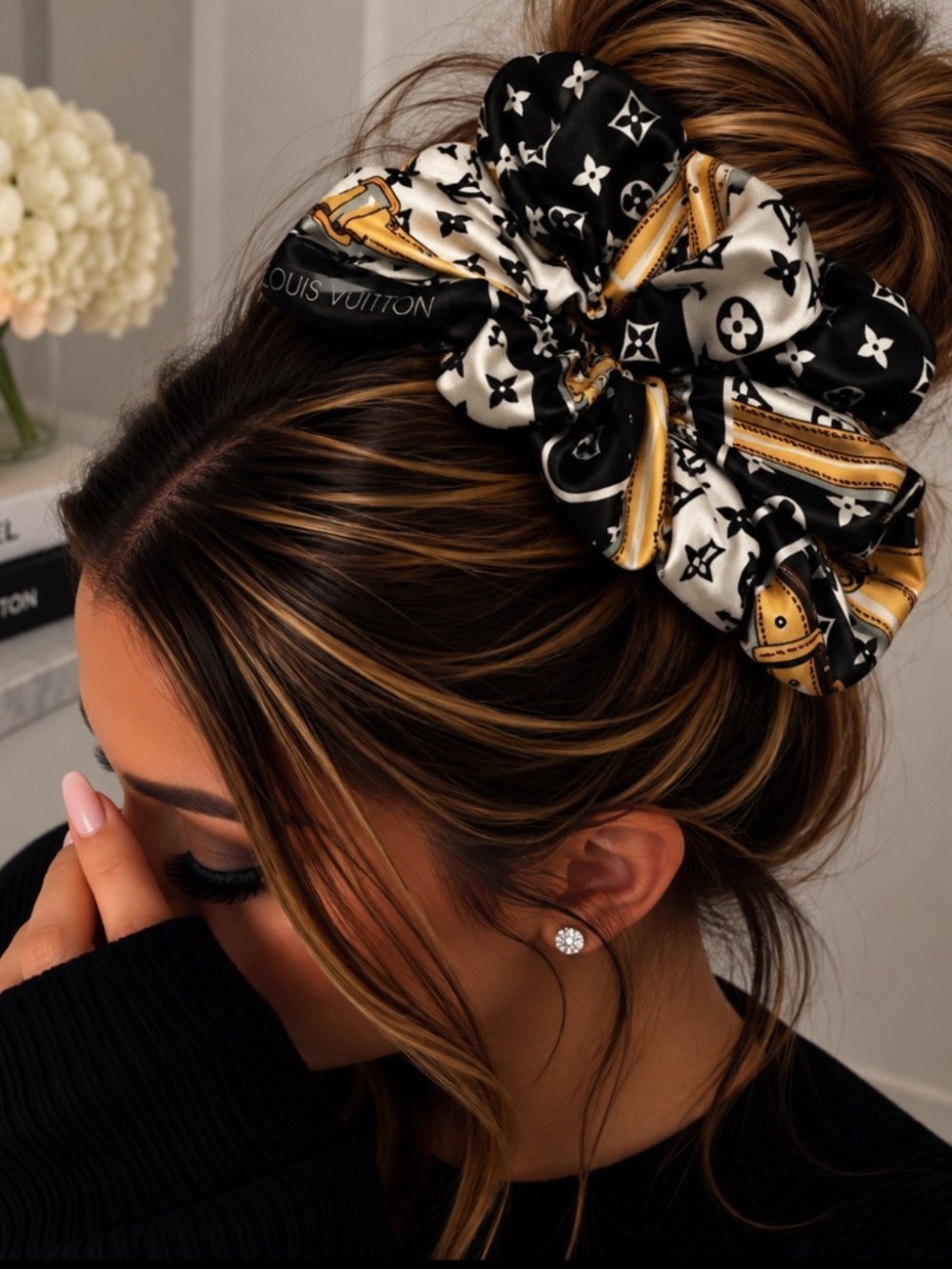 Black & Gold LV Style Scrunchie